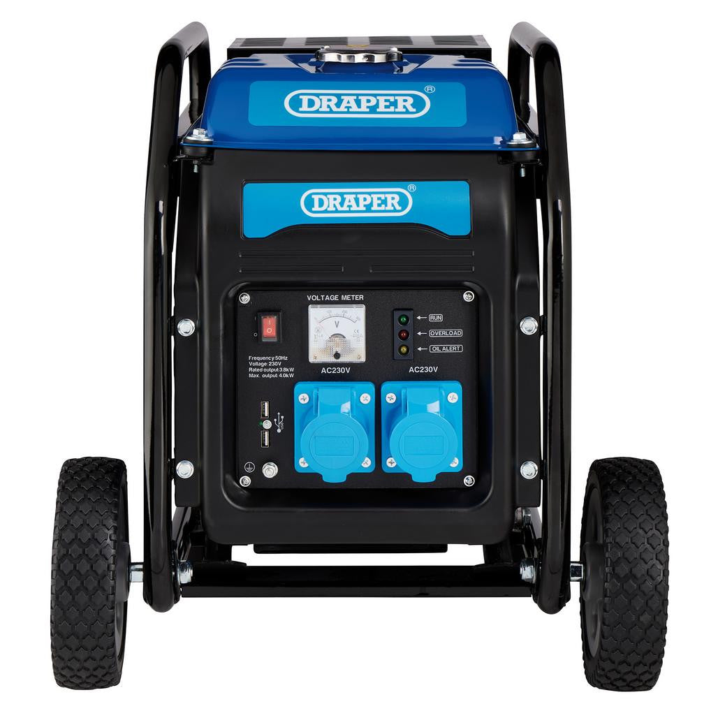 Draper Petrol Open Frame Inverter Generator with Wheels, 3800W   98683