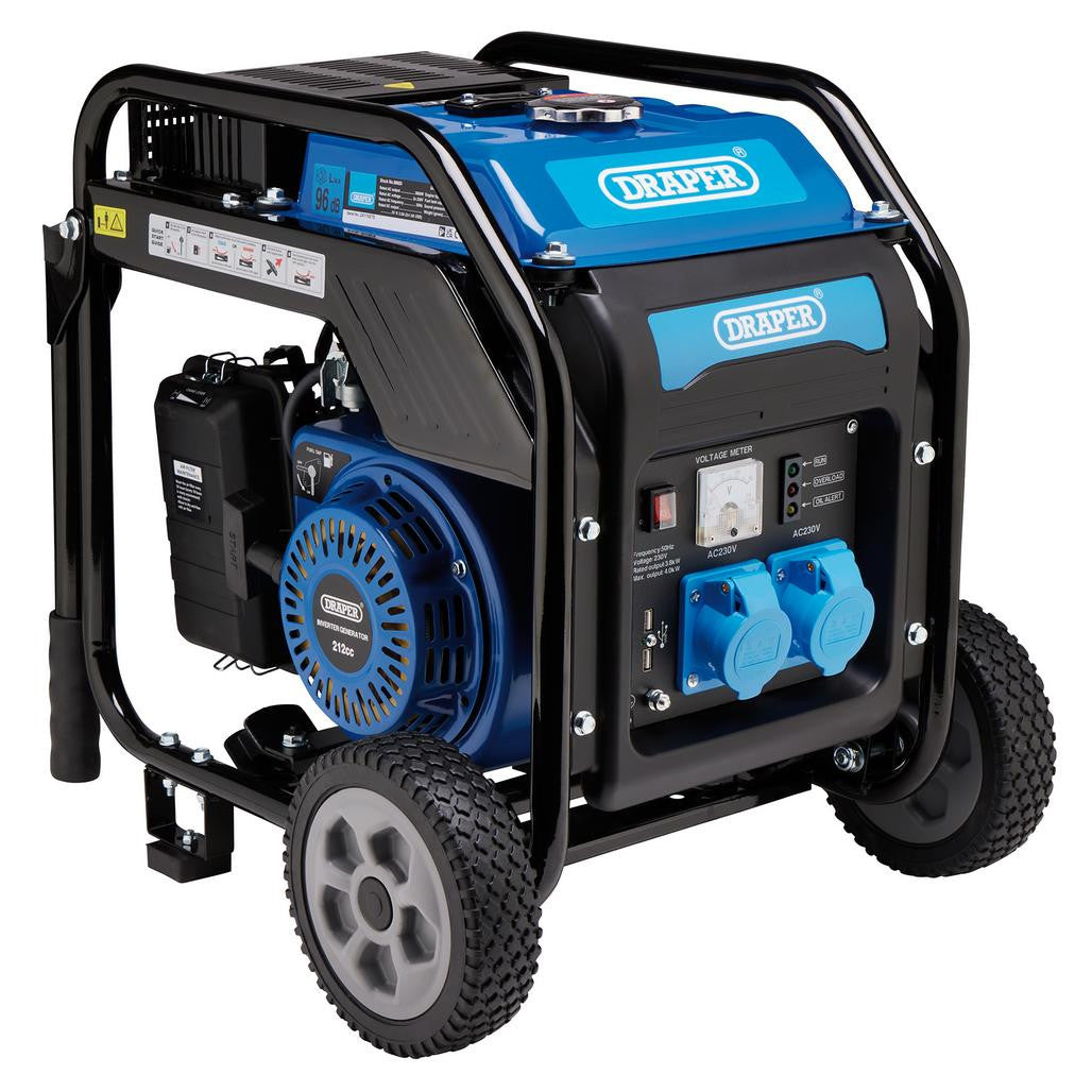 Draper Petrol Open Frame Inverter Generator with Wheels, 3800W   98683