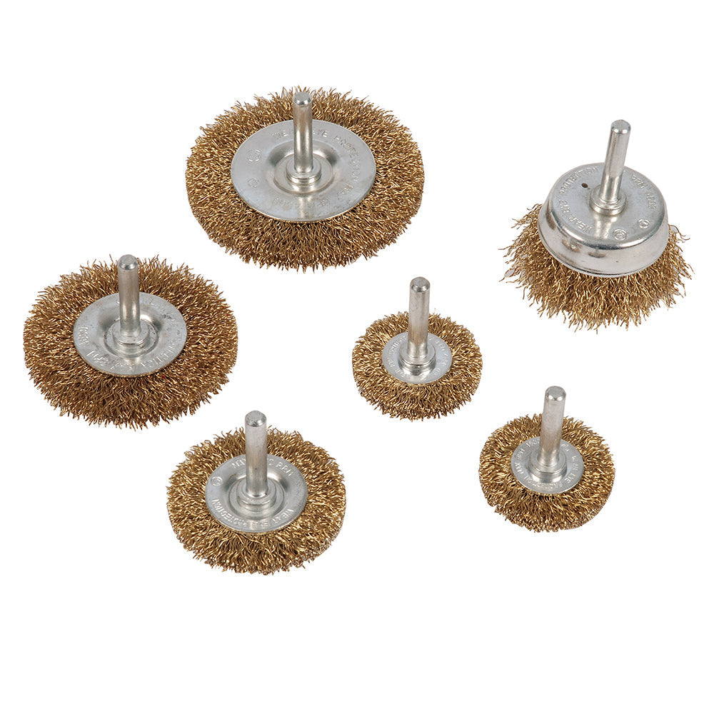 Silverline Brassed Steel Wire Wheel & Cup Brush Set 6pce 993067