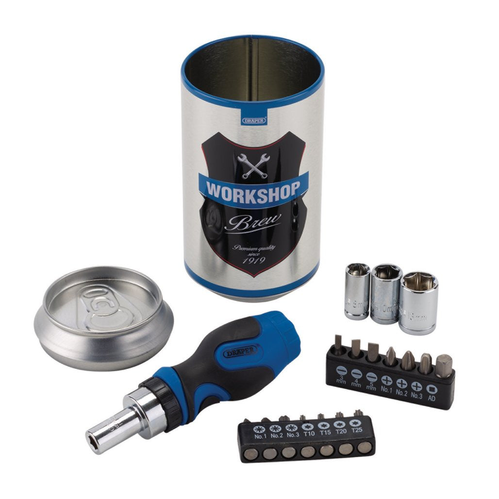 Draper Stubby Ratchet Screwdriver and Bit Set, Special Edition - Workshop Brew (18 Piece)  99413
