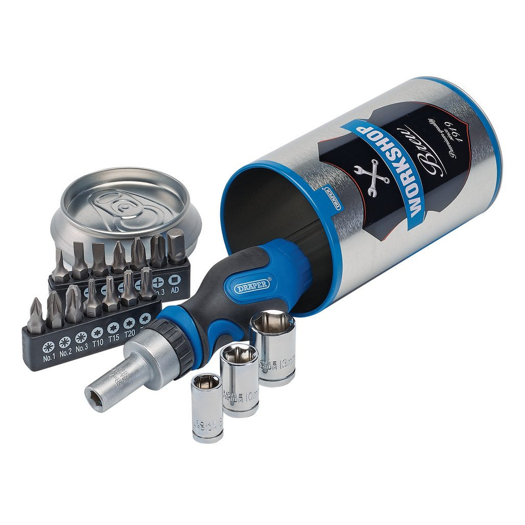 Draper Stubby Ratchet Screwdriver and Bit Set, Special Edition - Workshop Brew (18 Piece)  99413