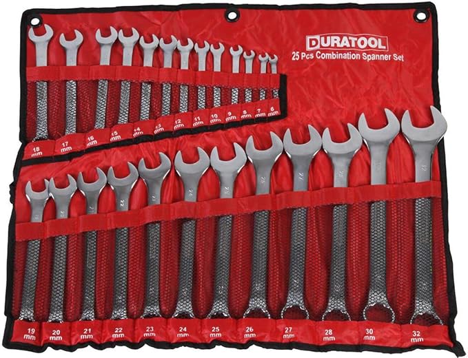 Duratool 6mm - 32mm Polished Chrome Combination Spanner Set, 25 Piece D03081