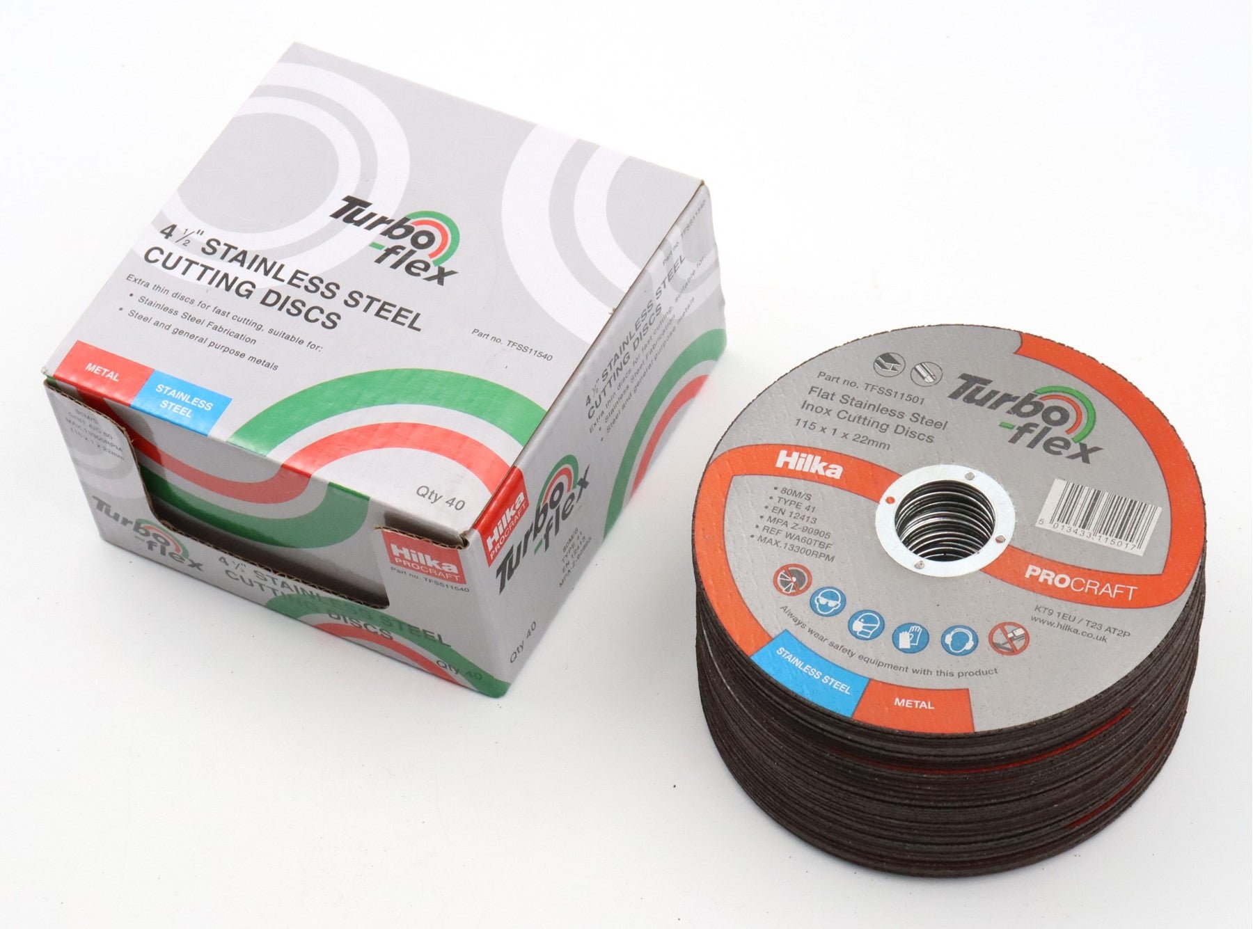 Hilka 115mm SS Cutting Disc Turbo Flex in 40 pce Display TFSS11501