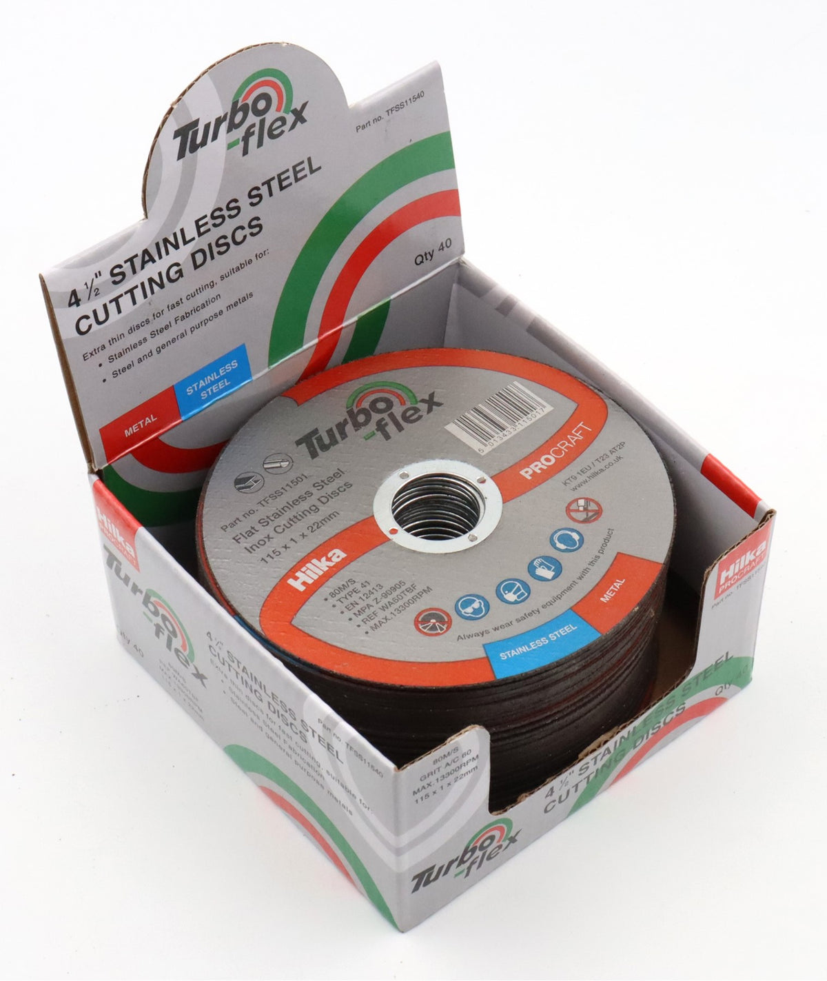 Hilka 115mm SS Cutting Disc Turbo Flex in 40 pce Display TFSS11501