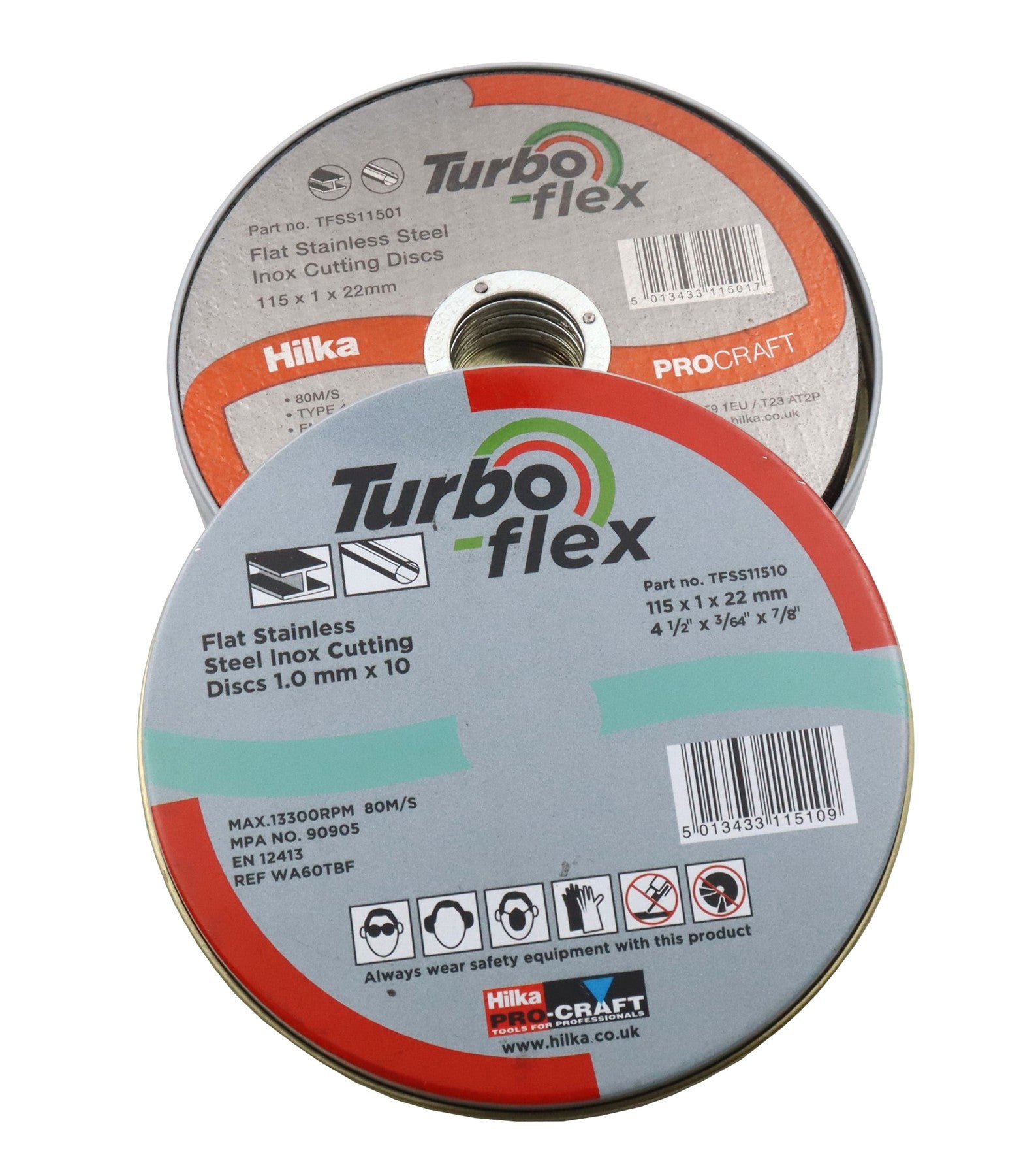 Hilka 10 x 115mm SS Cutting Disc Turbo Flex TFSS11510