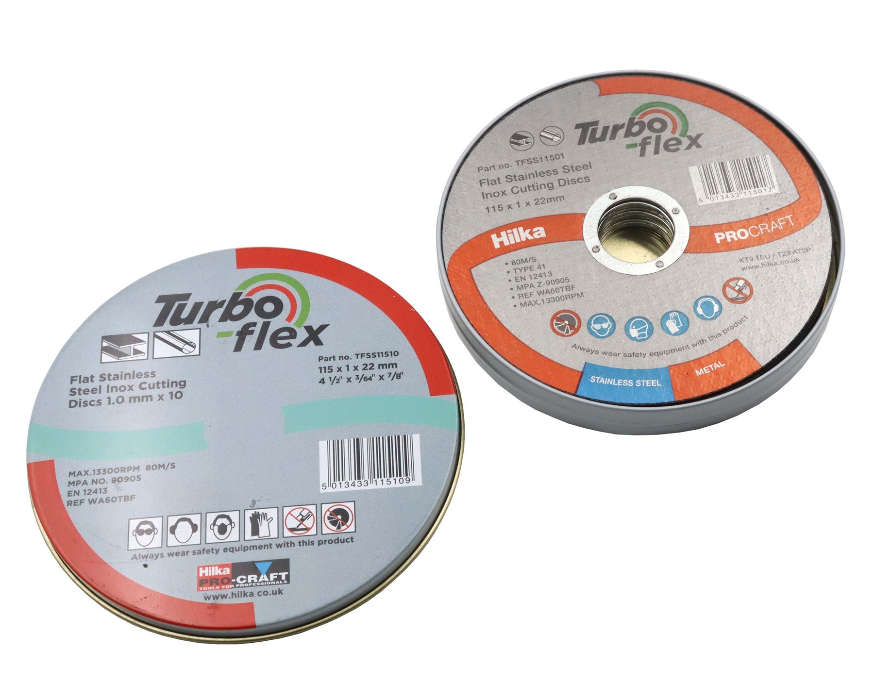 Hilka 10 x 115mm SS Cutting Disc Turbo Flex TFSS11510
