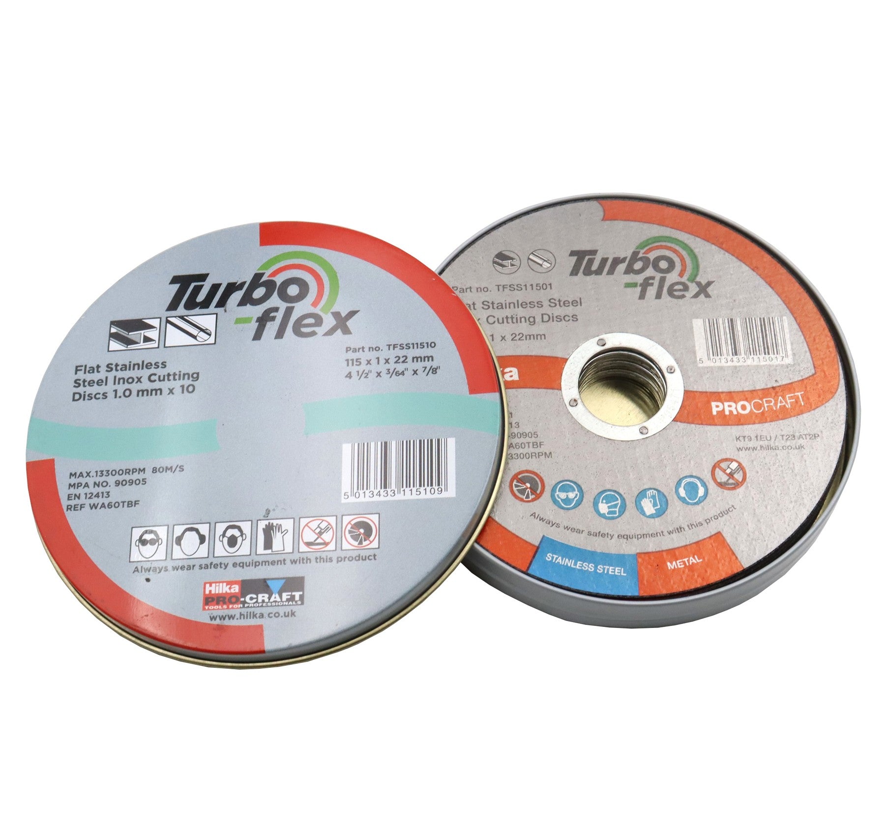Hilka 10 x 115mm SS Cutting Disc Turbo Flex TFSS11510