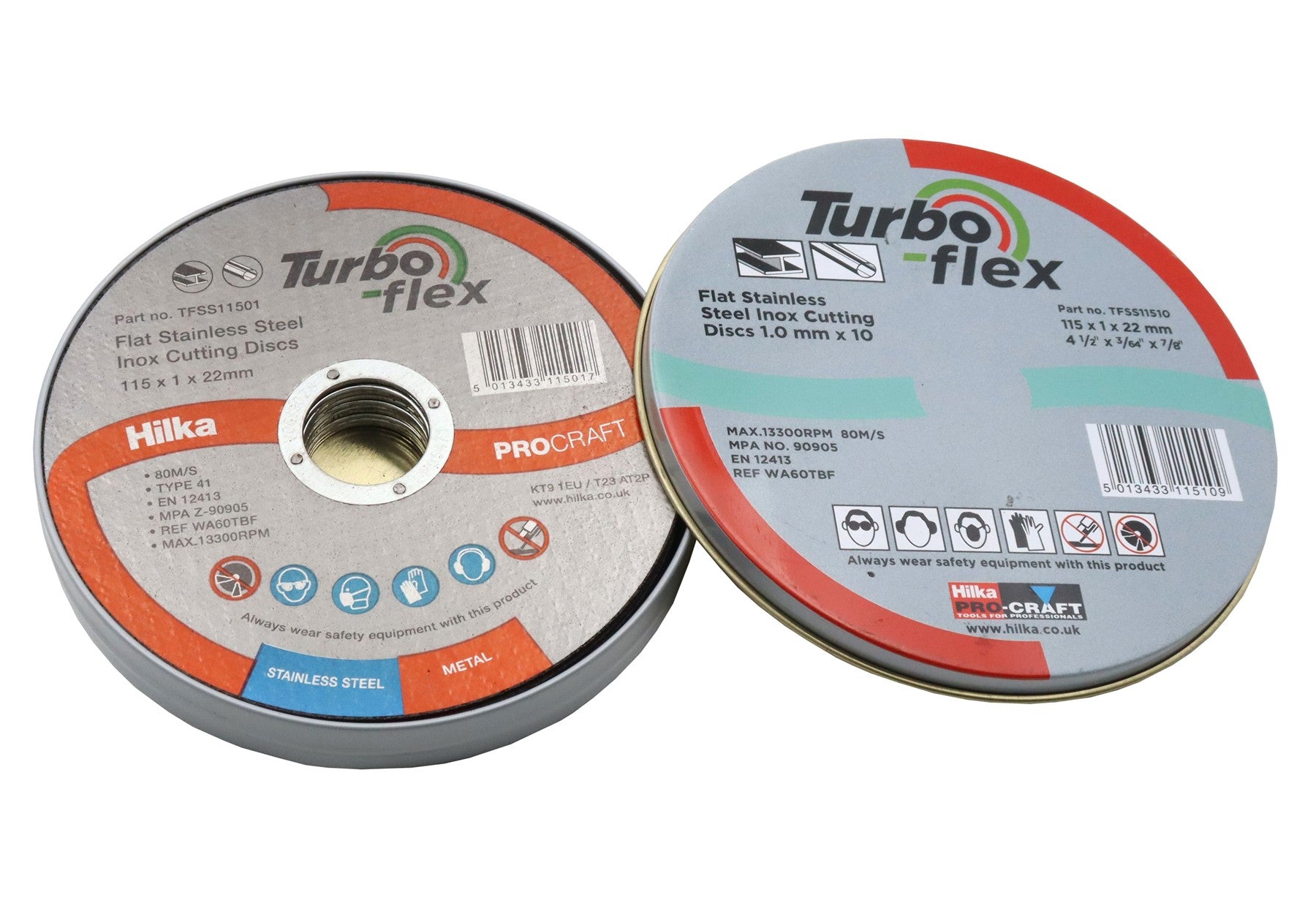 Hilka 10 x 115mm SS Cutting Disc Turbo Flex TFSS11510